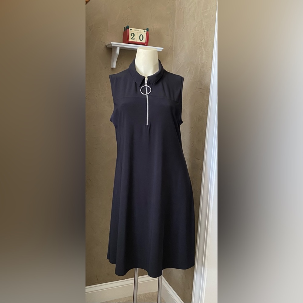 Roz & Ali Sleeveless Zip-Up Travel Black Dress Collar Neck, Size L